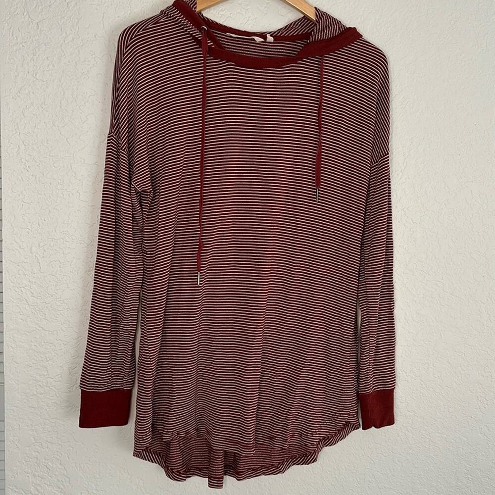Soft Surroundings Rust Stripe Hoodie Pullover Athleisure Viscose Travel Fall
